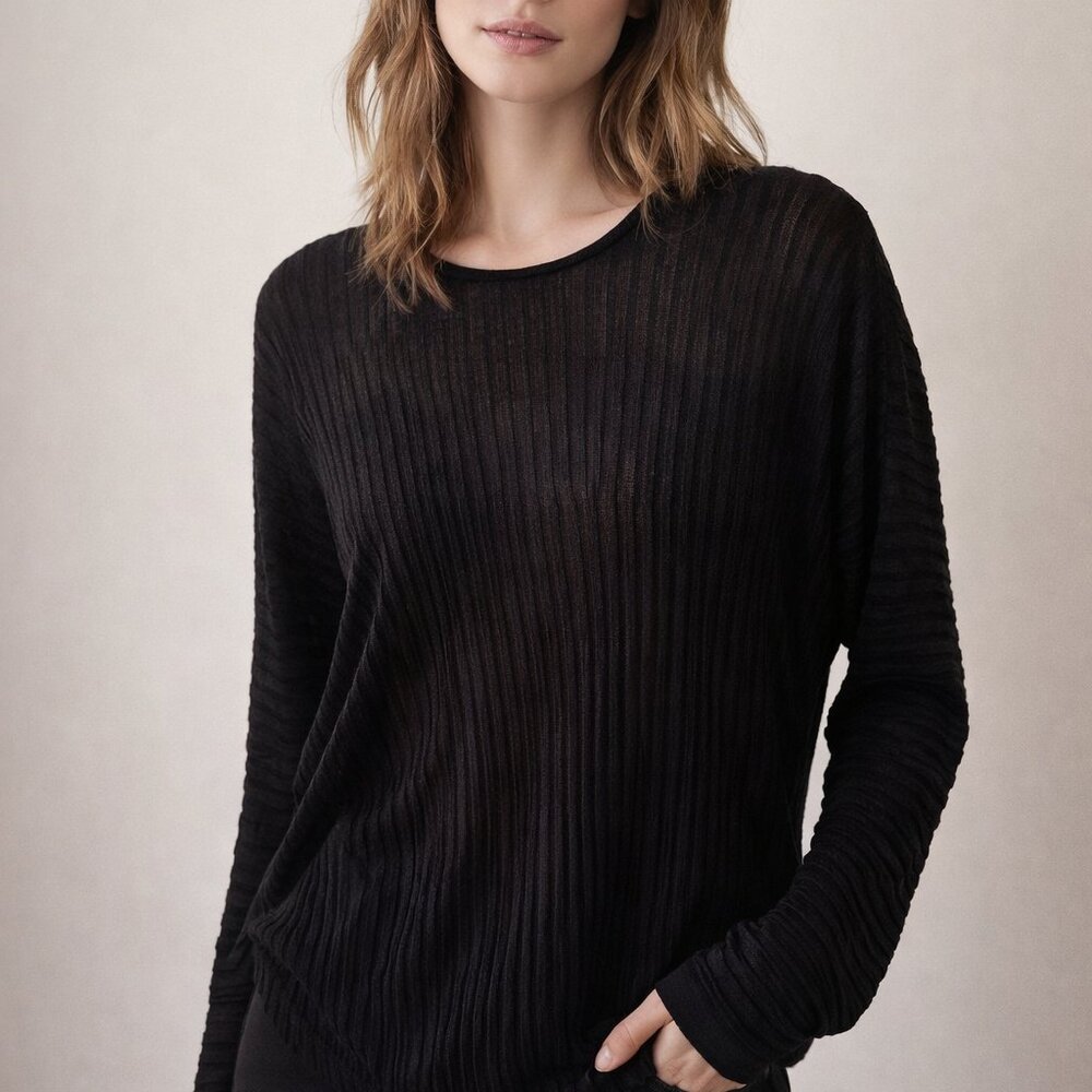 NWT Club Monaco Black Plaited Rib Dolman Sleeve Sweater Minimalist